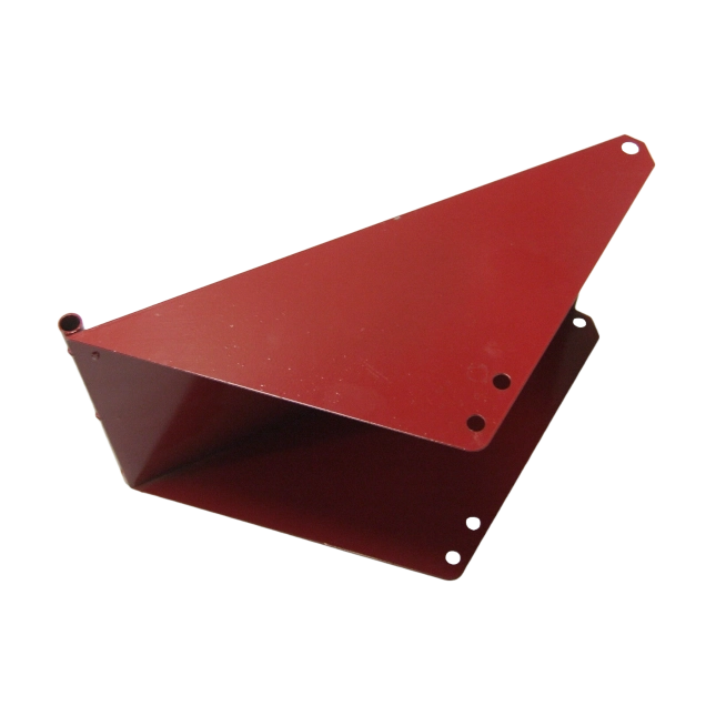 Order a A genuine replacement red lower discharge deflector chute for the Titan Pro 15HP and 7HP petrol wood chippers. Safely directs wood chips downwards into a wheelbarrow or pile protecting the operator from flying debris. Fully compatible with legacy 6.5HP 13HP and 14HP models.