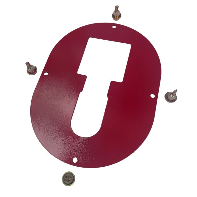 Order a A genuine replacement restrictor plate and fixings for the side chute on the 15HP chipper.