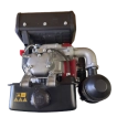 Aerial top-down view of the 9HP single-cylinder diesel engine and exhaust layout.
