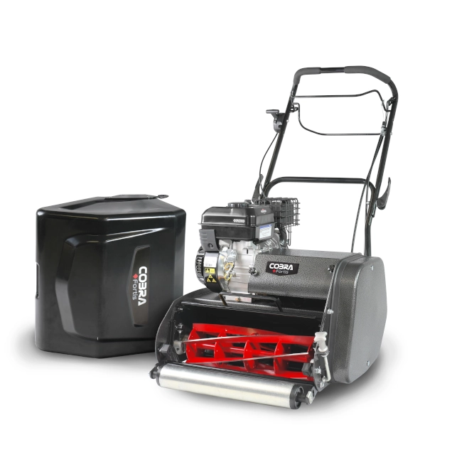 Order a Cobra Fortis 17B petrol cylinder mower delivers a precision cut with pro-level results using its 6-blade system and interchangeable cartridges.