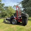 Rear view of the Titan Pro 106cm ride-on lawnmower, showcasing the grass collection bagger.