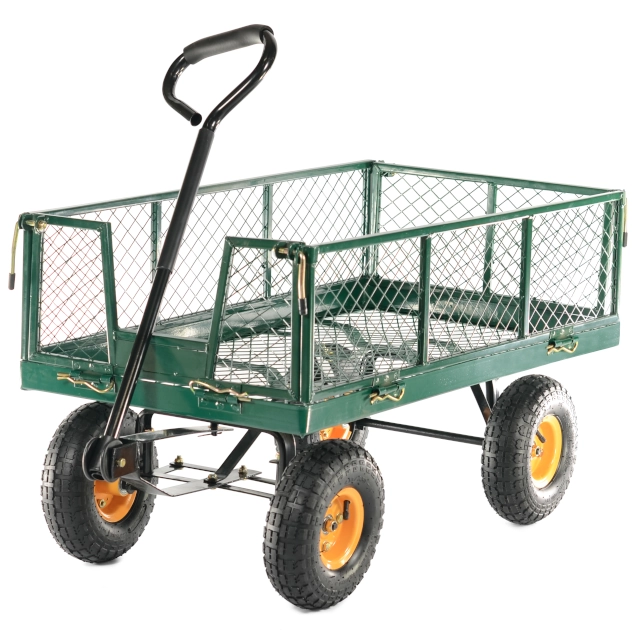 Order a Make light work of heavy lifting with the GCT300 heavy-duty garden cart. Designed for both domestic and professional use this robust 300kg garden trolley features a durable steel frame and drop-down mesh sides for quick easy loading and unloading.